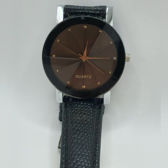 Quartz Stainless Steel Diamond Dial Leather Band Wrist Watch - Picture 2 of 7